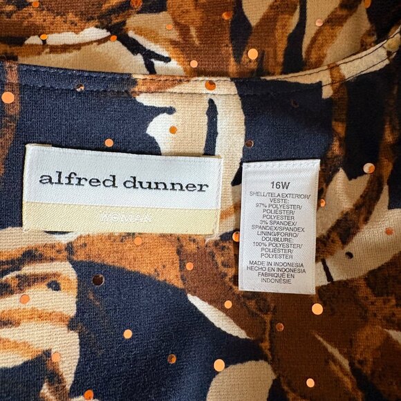 Alfred Dunner Womens Open-Front Blazer Size 16W Brown Blue Floral Sequin Jacket - Picture 5 of 8